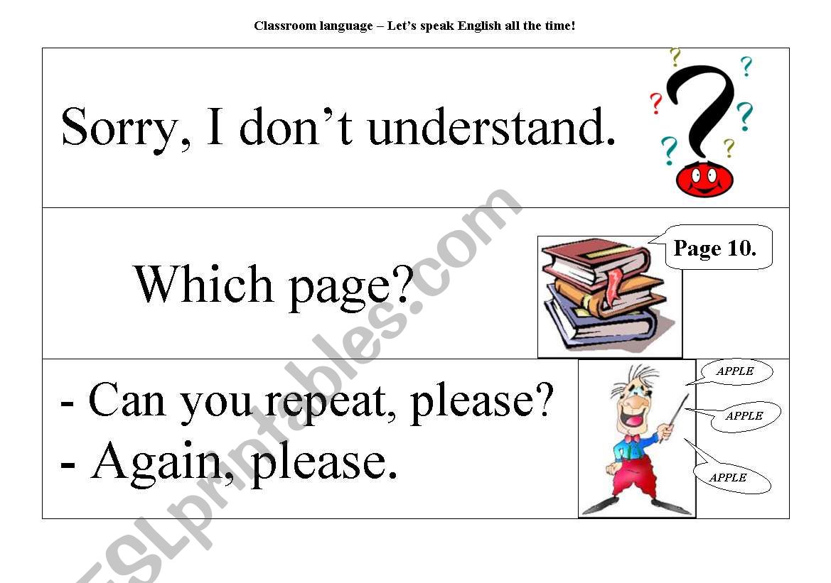 Classroom Language - LetÂ´s speak English all the time