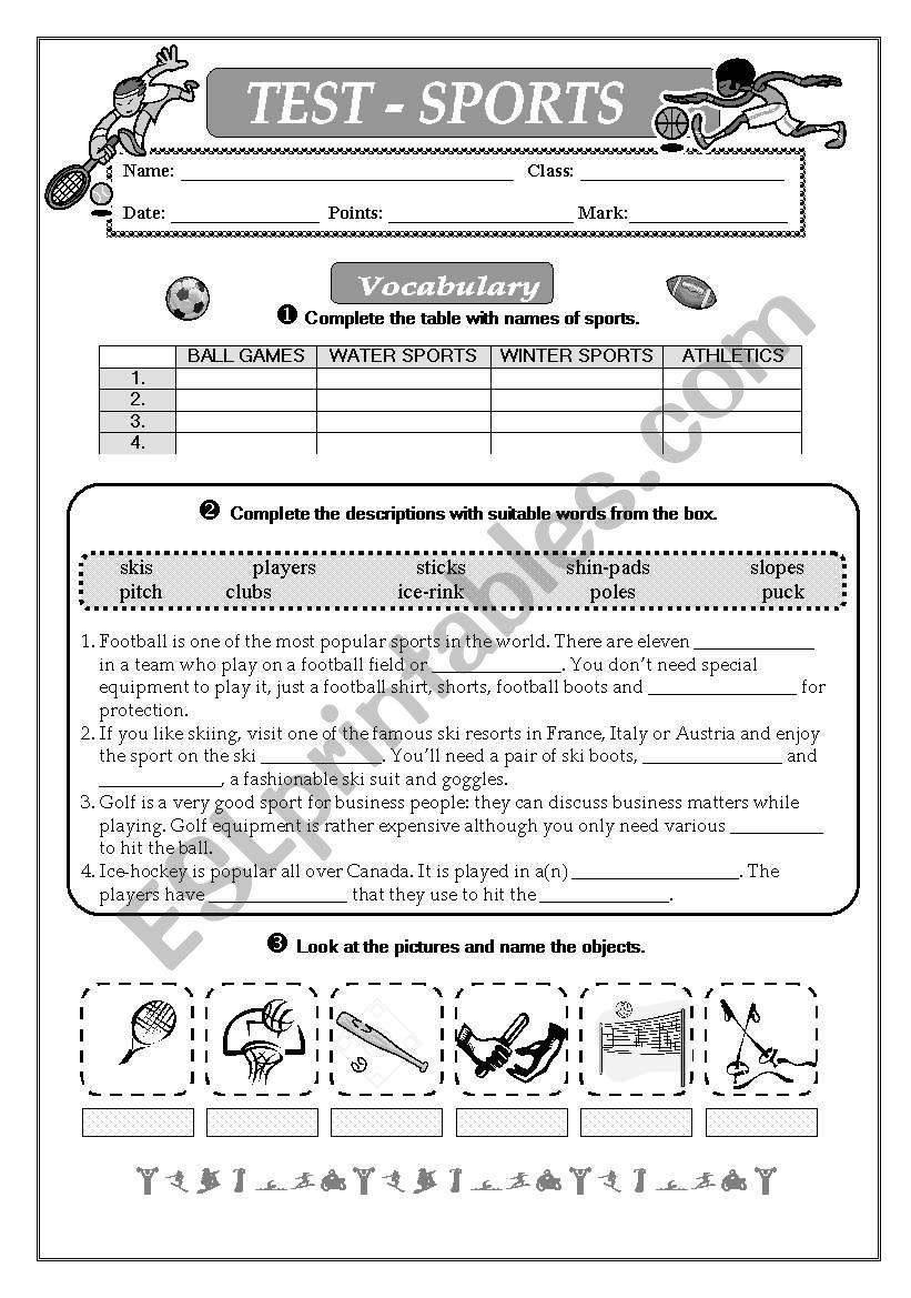 Sports worksheet