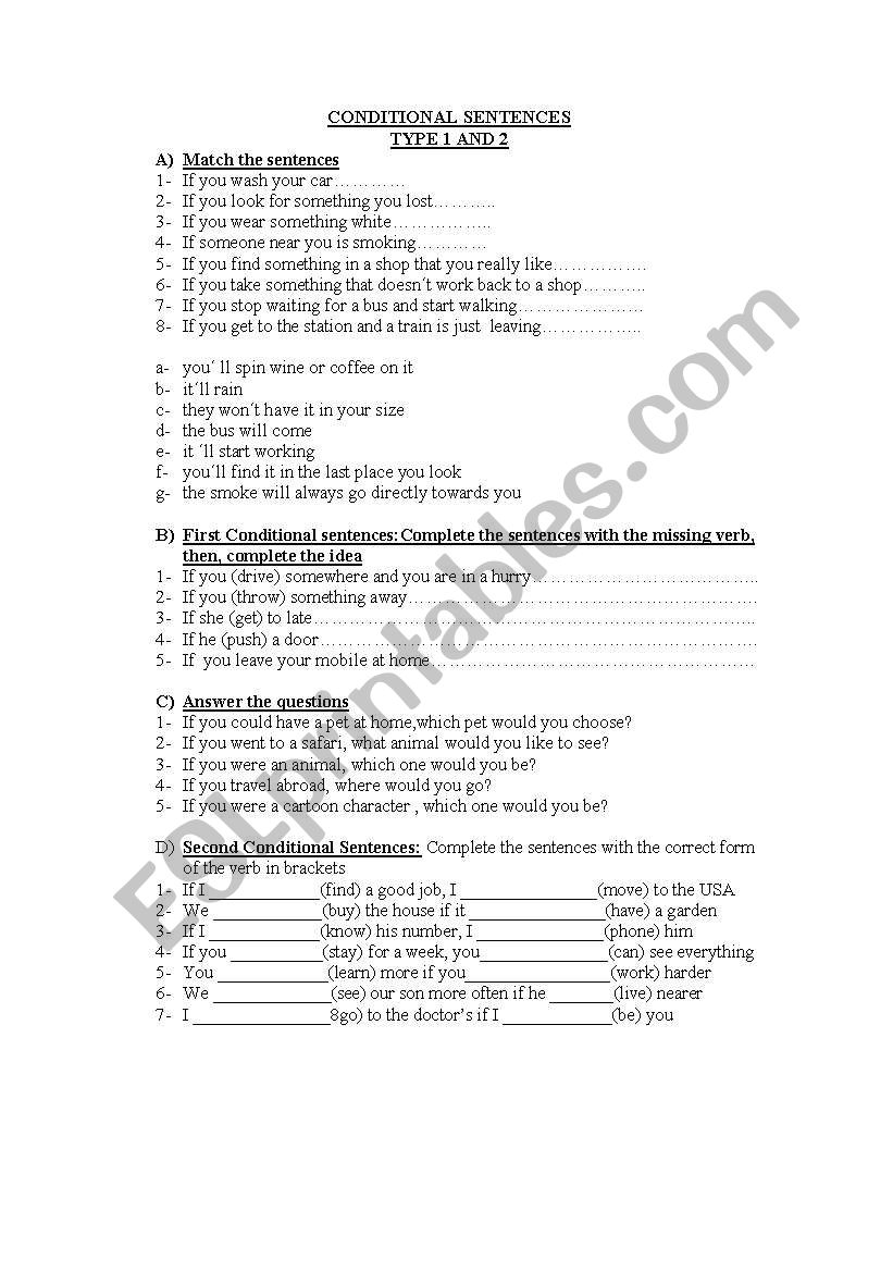 CONDITIONAL SENTENCES 1 & 2 worksheet