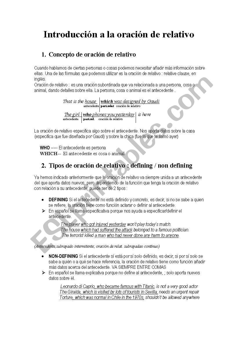 Relative Clauses worksheet