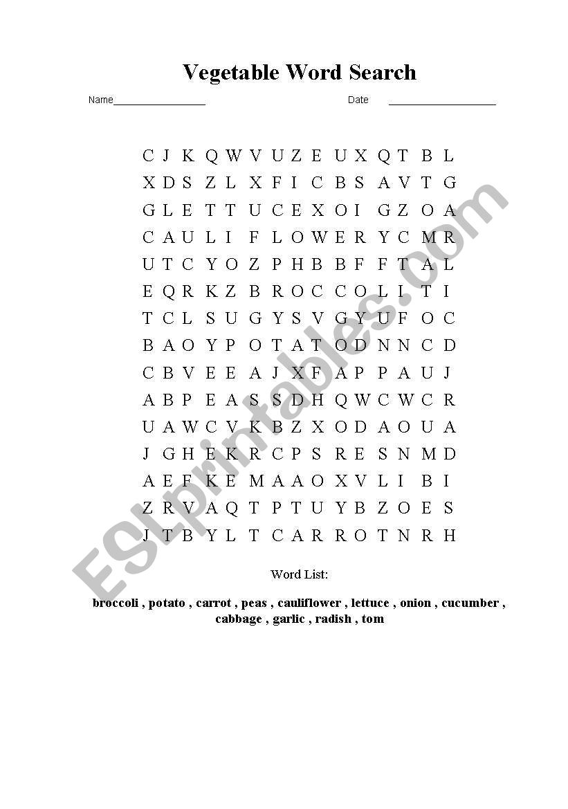 Vegetables worksheet