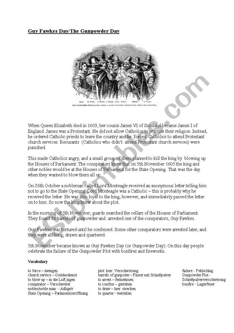 Guy Fawkes Day worksheet