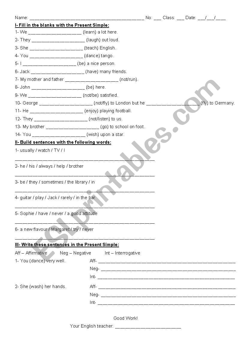 Present Simple practice worksheet