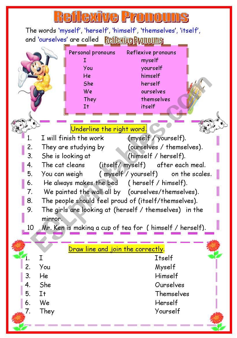 Reflexive Pronoun ESL Worksheet By Areevan