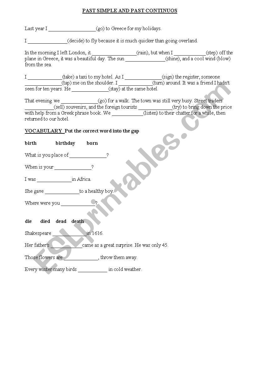 past simple & past continous worksheet