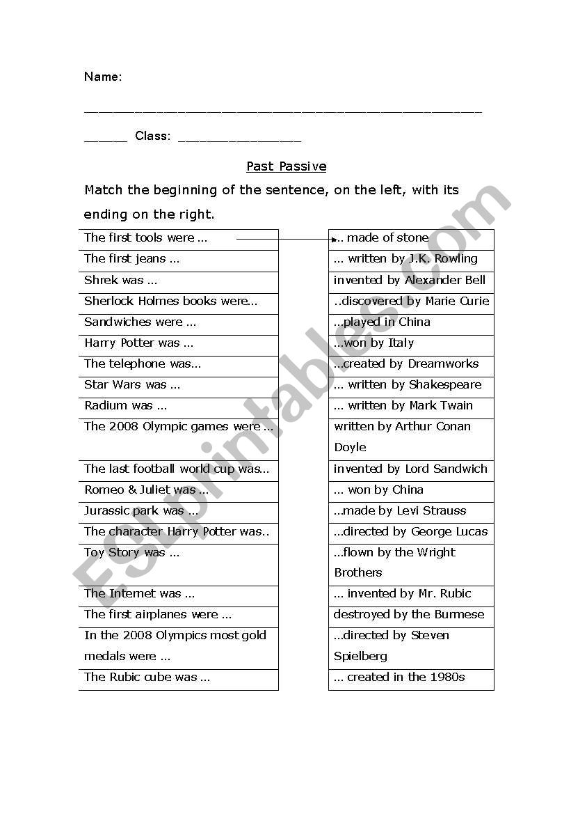 Past Passive History Quiz - Matching the sentence