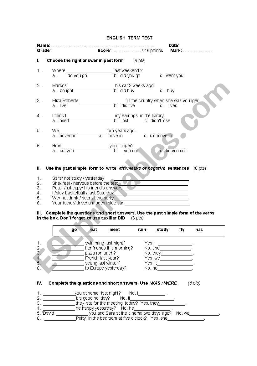 English Guide  worksheet