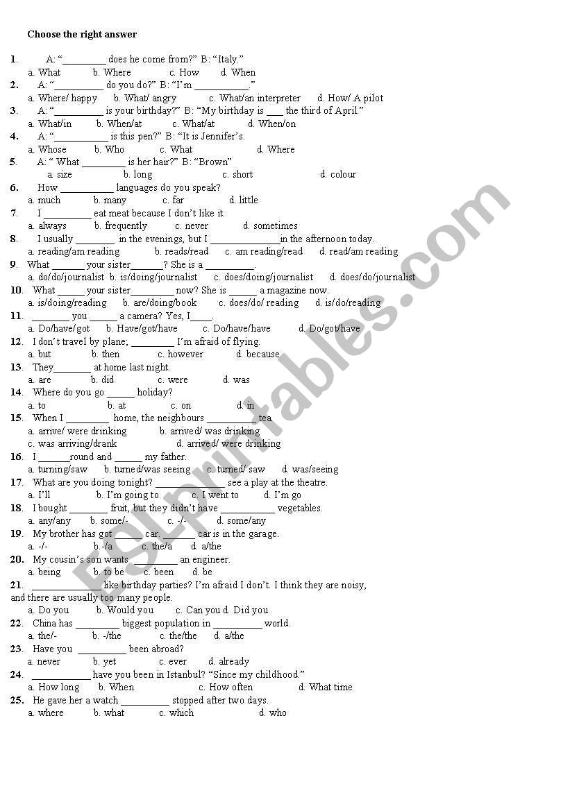 grammar worksheet