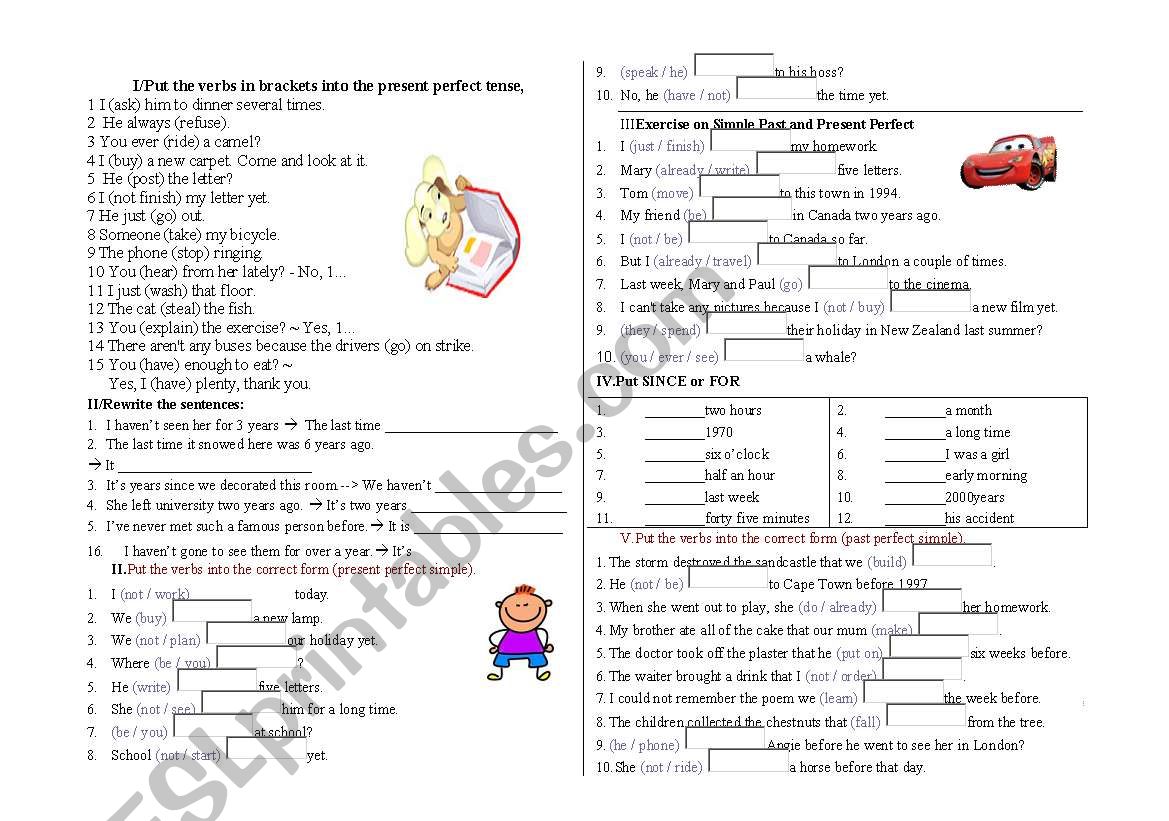 verb tenses worksheet