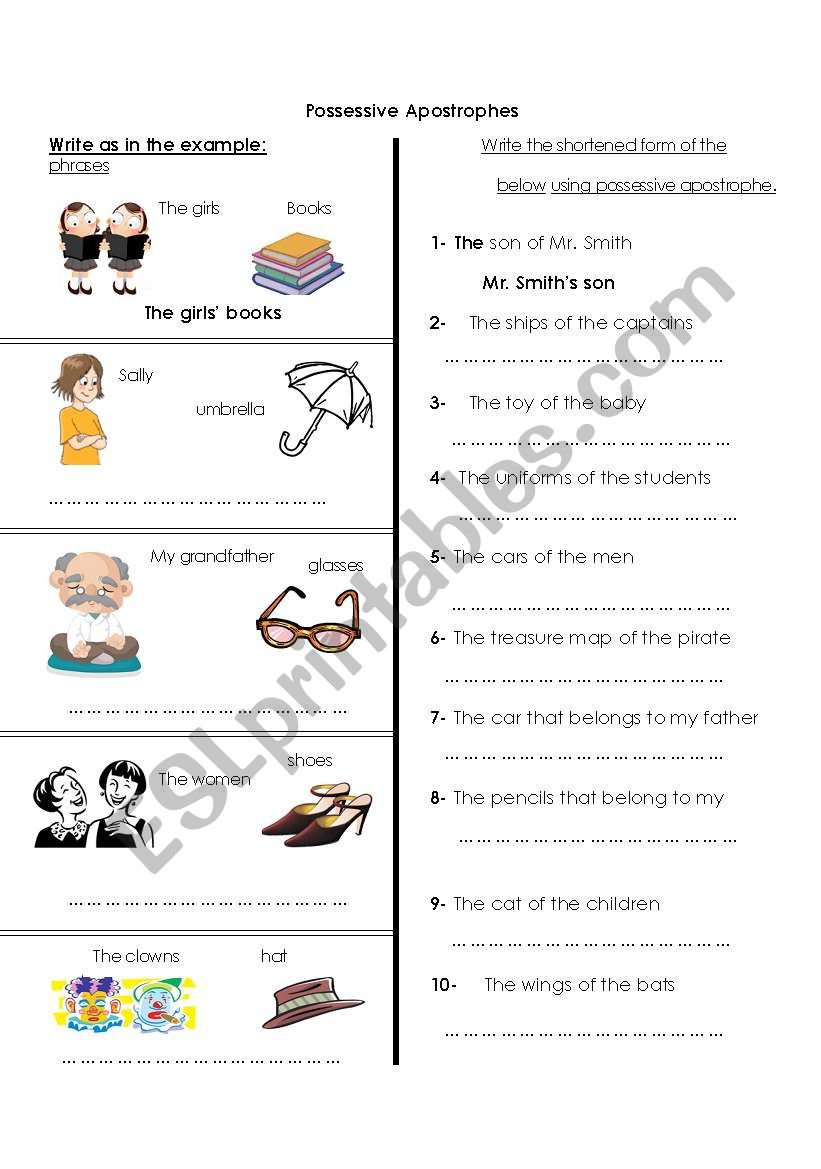 Possessive Apostrophes Part 1 ESL Worksheet By Amna 107