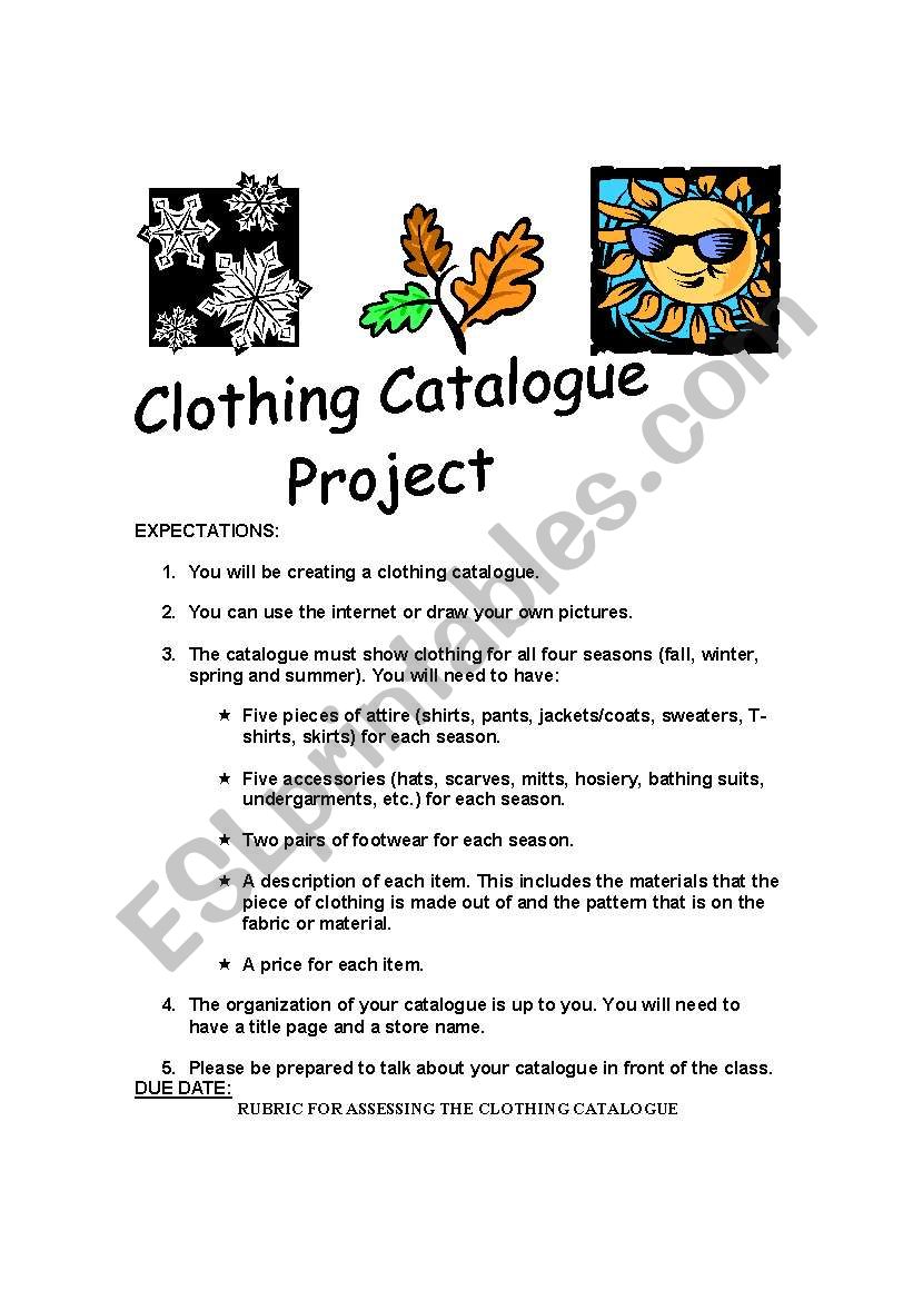 Clothing Catalogue Project worksheet