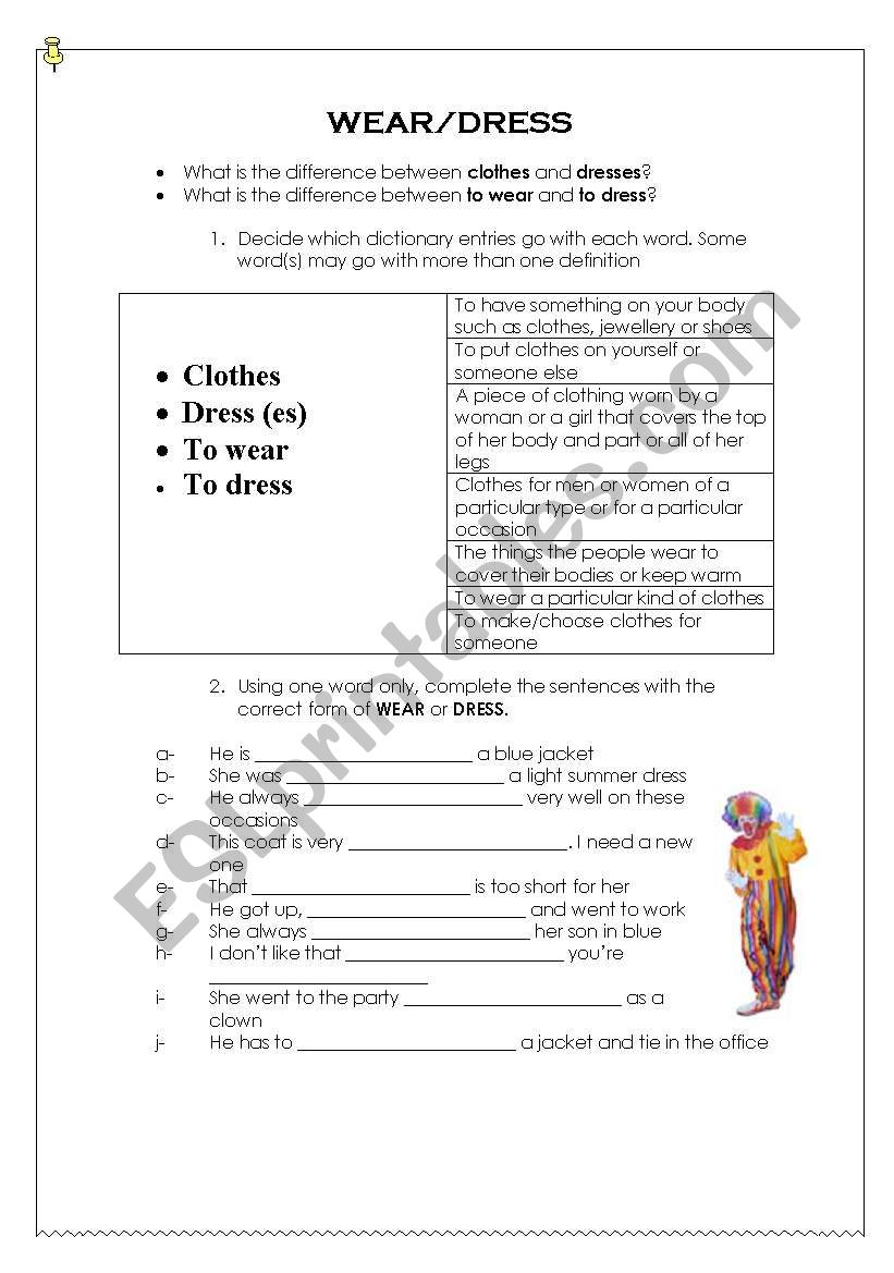 wear/dress worksheet