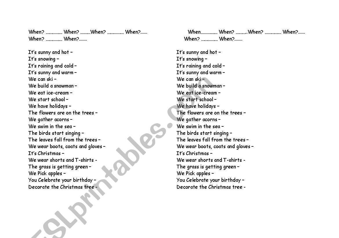 Four seasons  worksheet