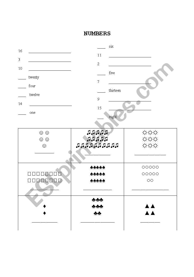 Numbers 1-20 worksheet