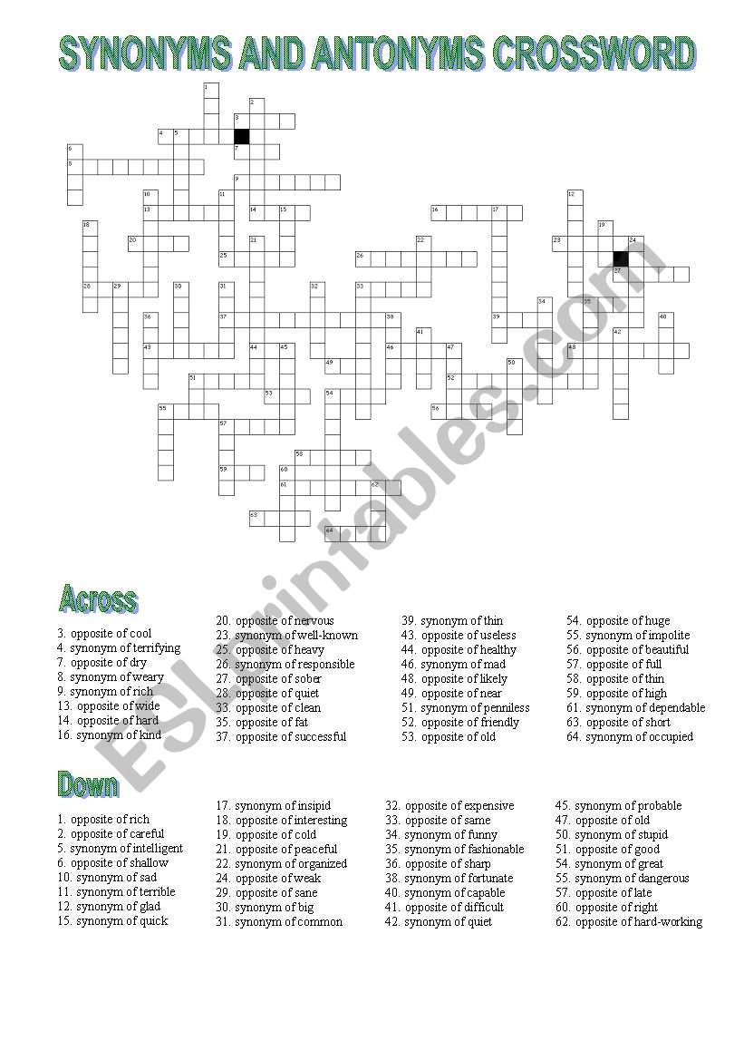 Synonyms Crossword Set 1  Advanced Level of English