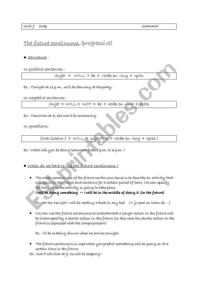 Future continuous worksheet