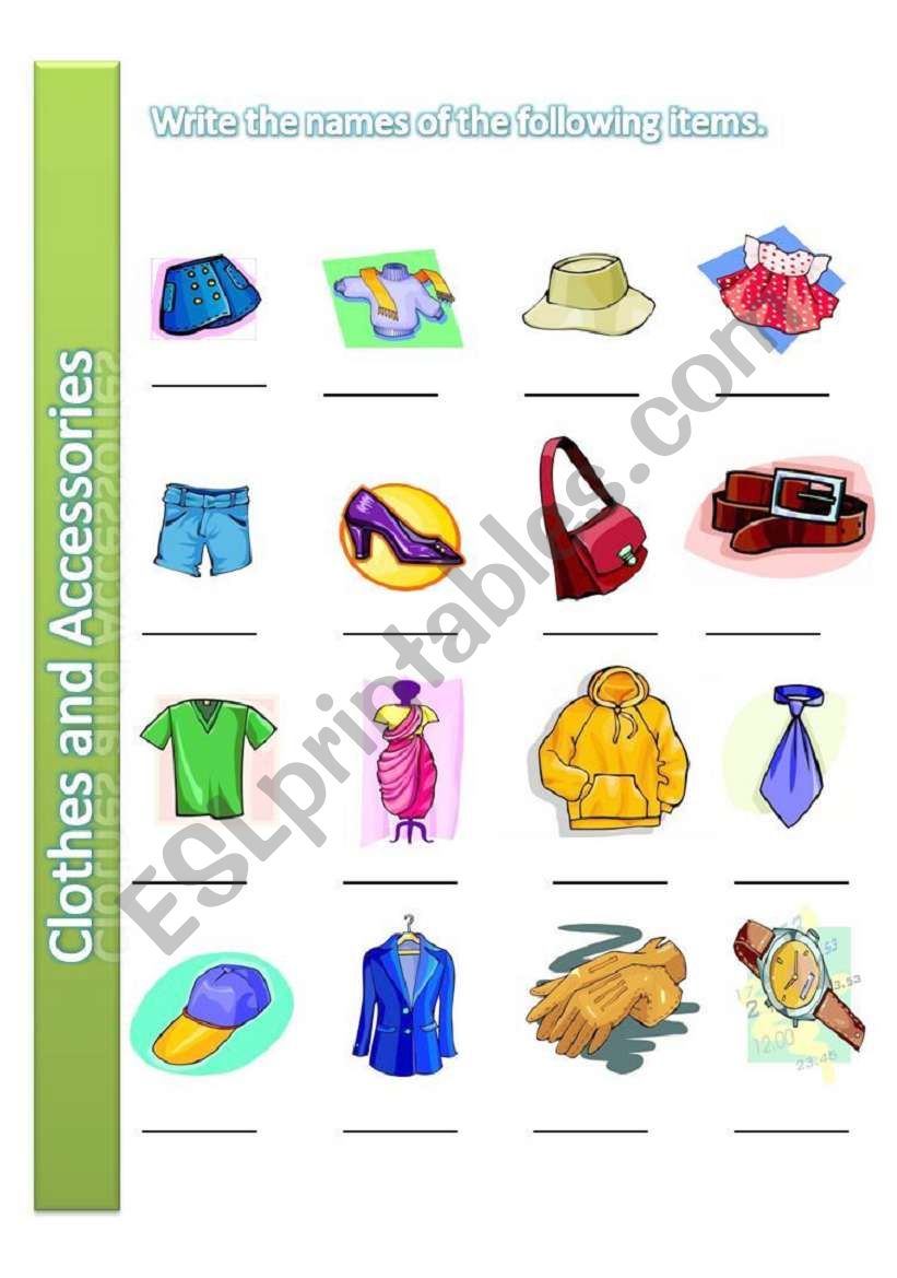 clothes and accessories worksheet