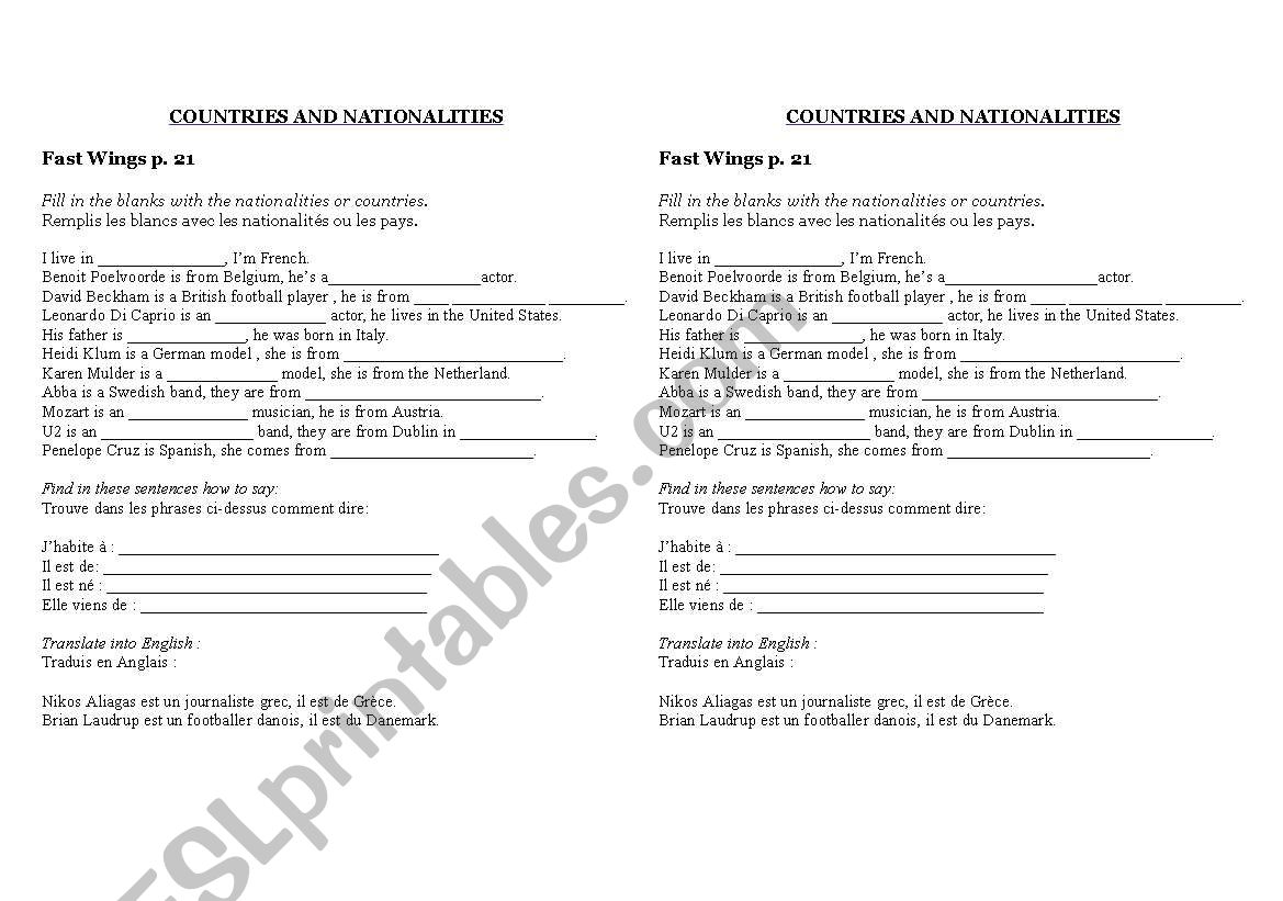 Countries and Nationalities worksheet