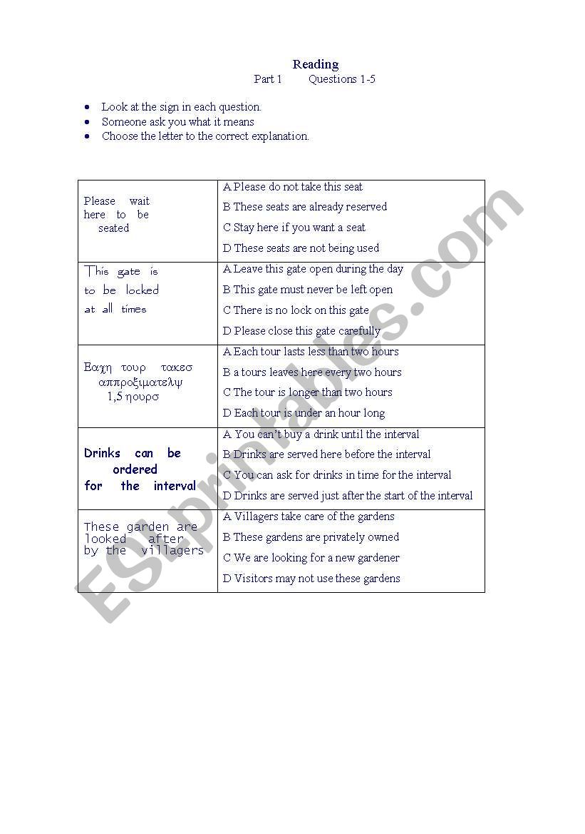 Developing reading skills worksheet