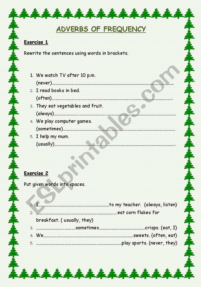 Adverbs of fequency worksheet