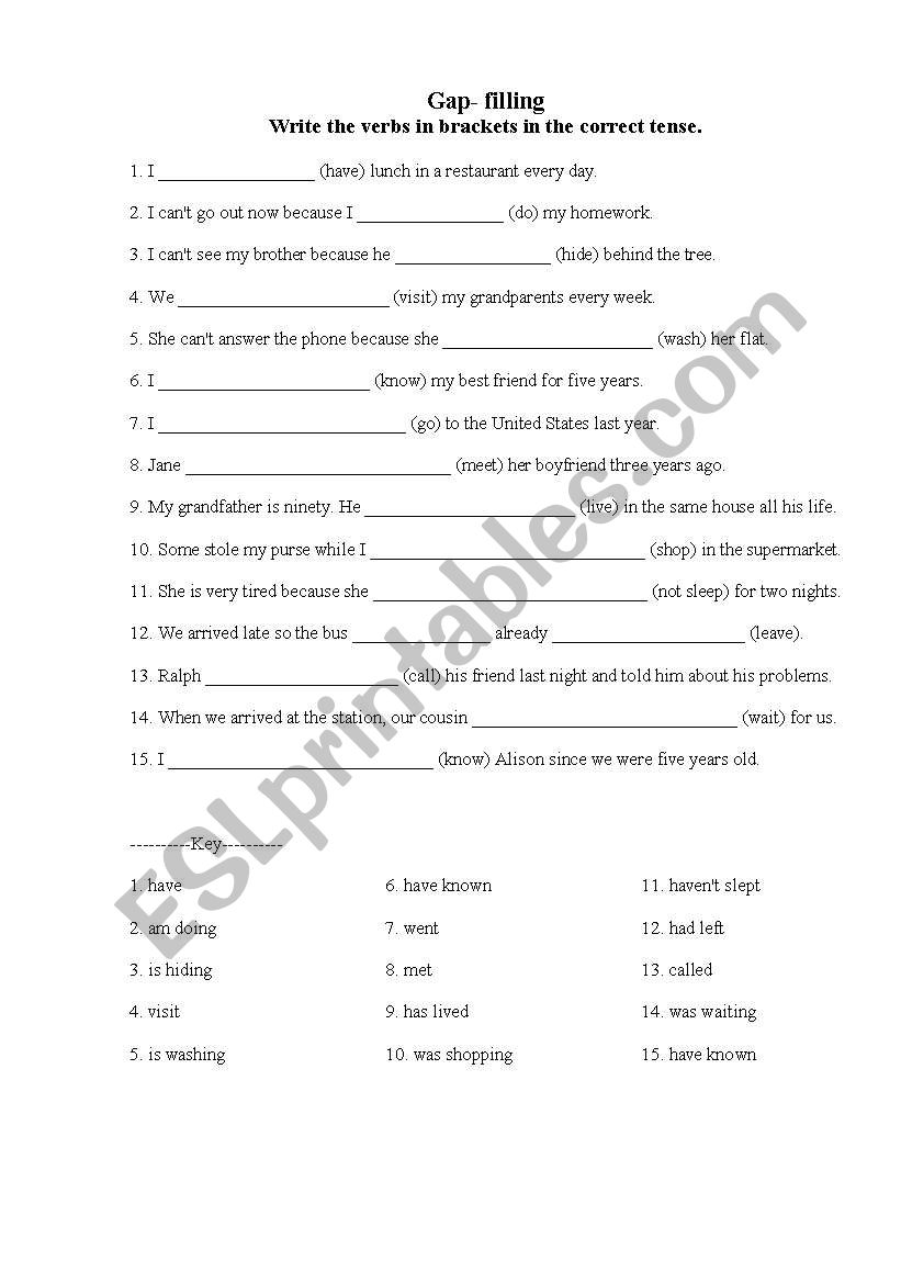 Gap filling exercises worksheet