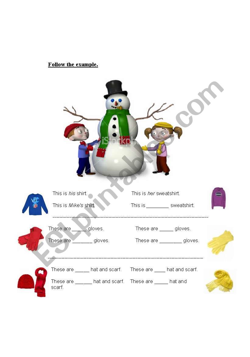 possessive s /his-her worksheet