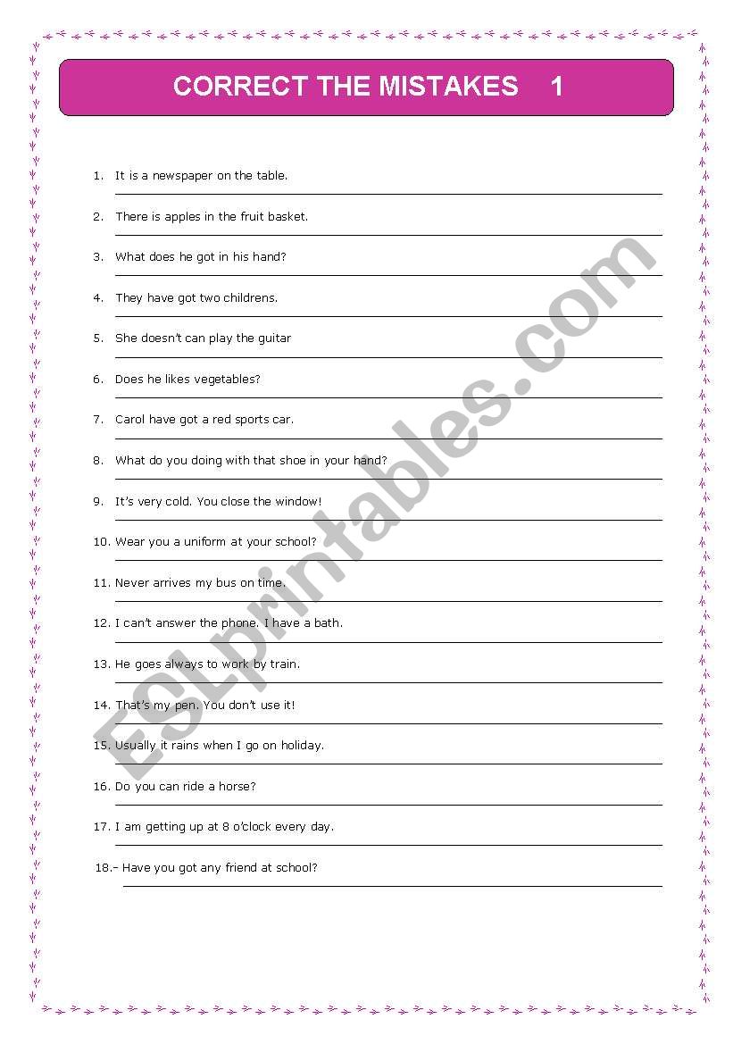 Correct the mistakes worksheet