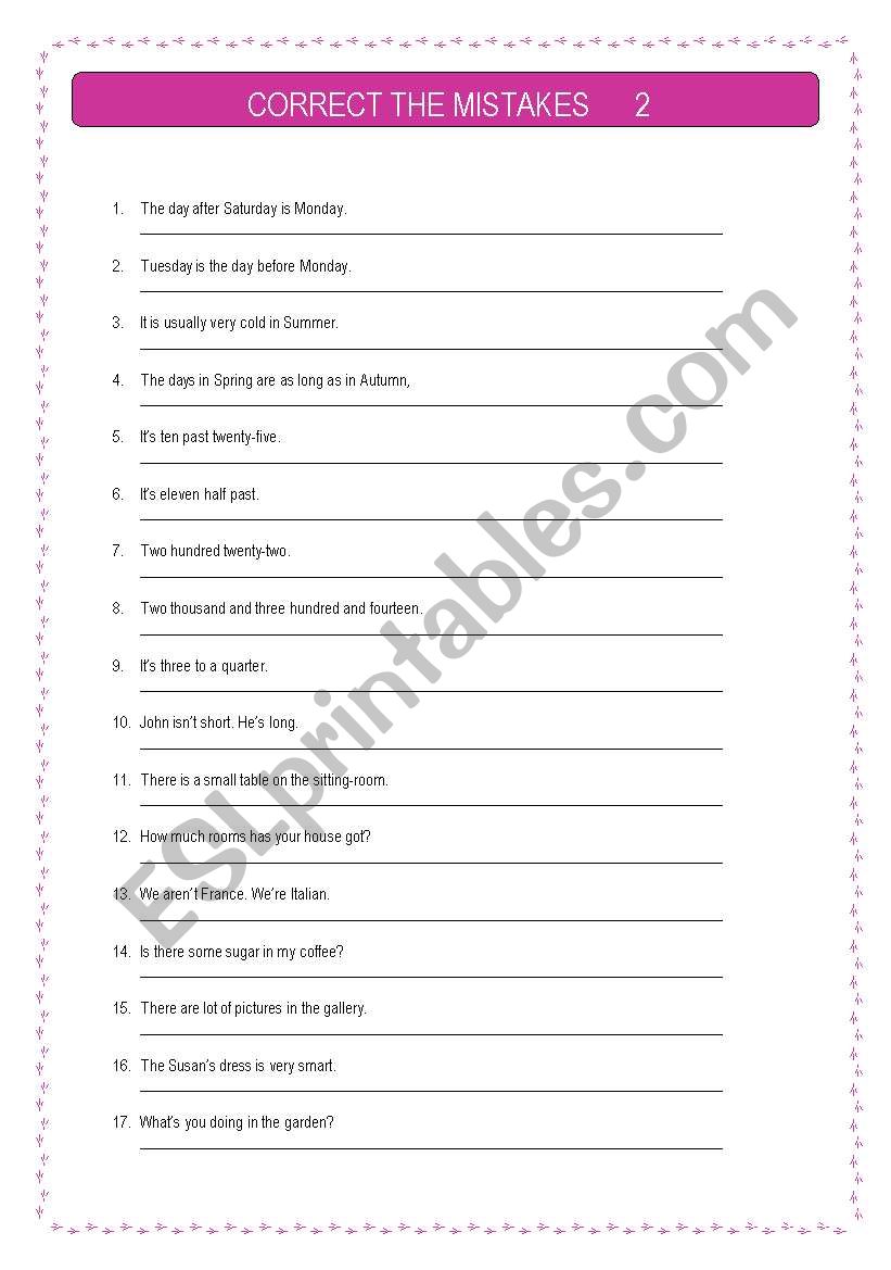 Correct the mistakes worksheet