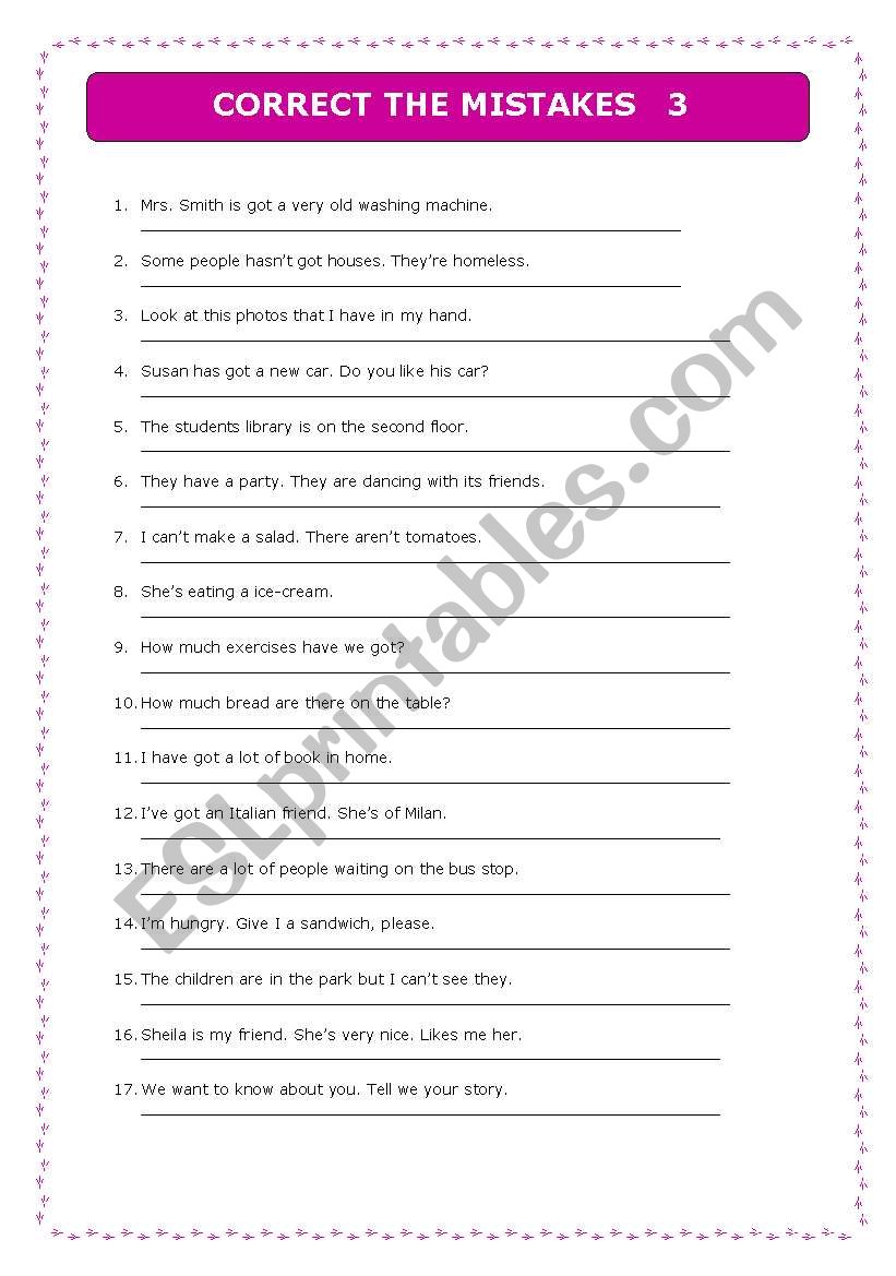 Correct the mistakes worksheet