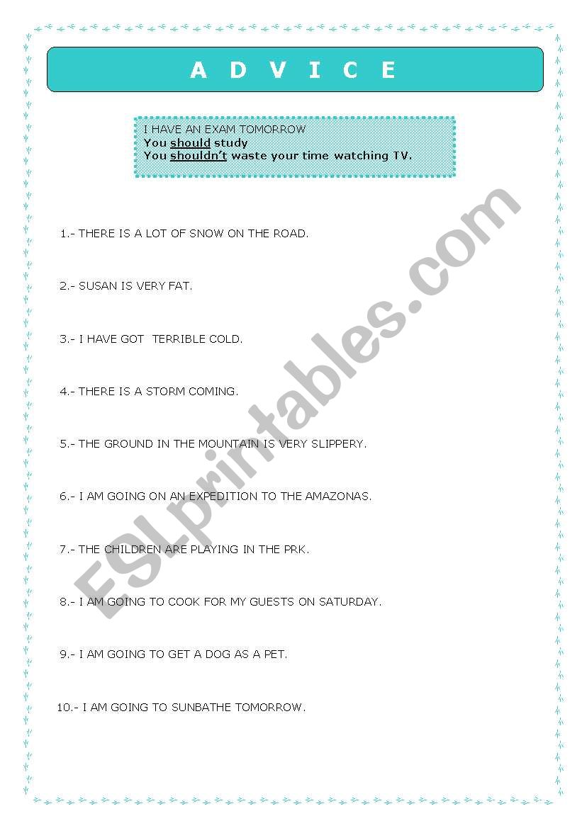modals - Advice worksheet