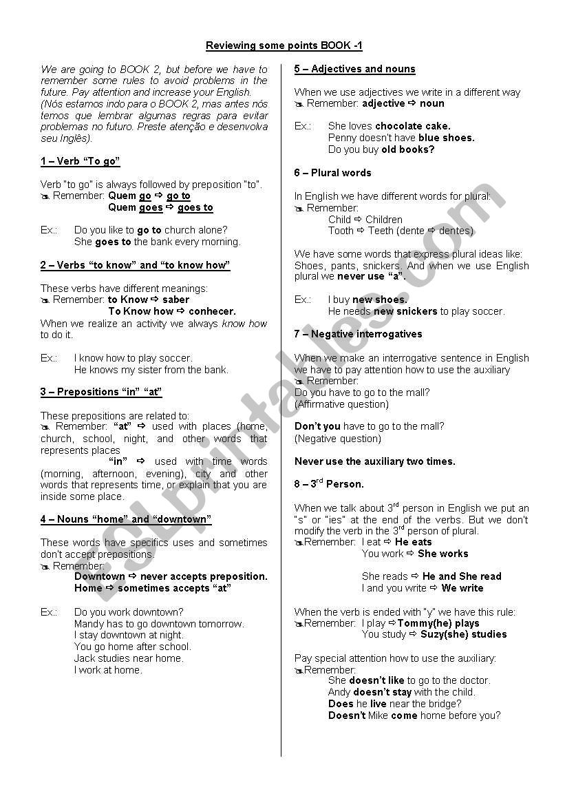 To remember some points worksheet