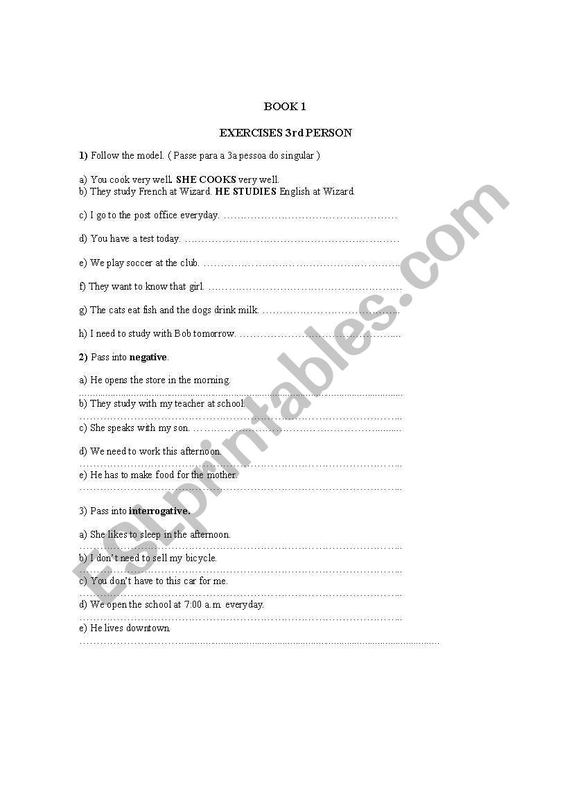 3rd person worksheet