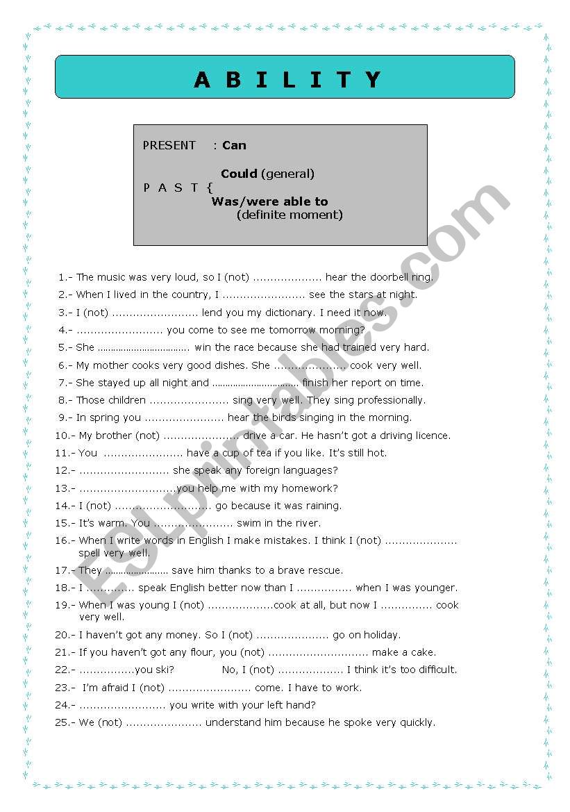 Modals - ability worksheet