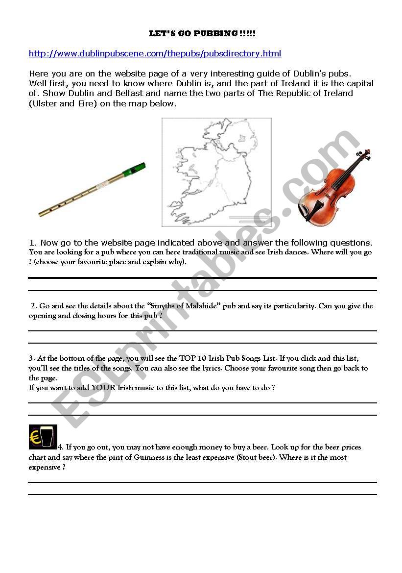 LetÂ´s go pubbing in Dublin  worksheet