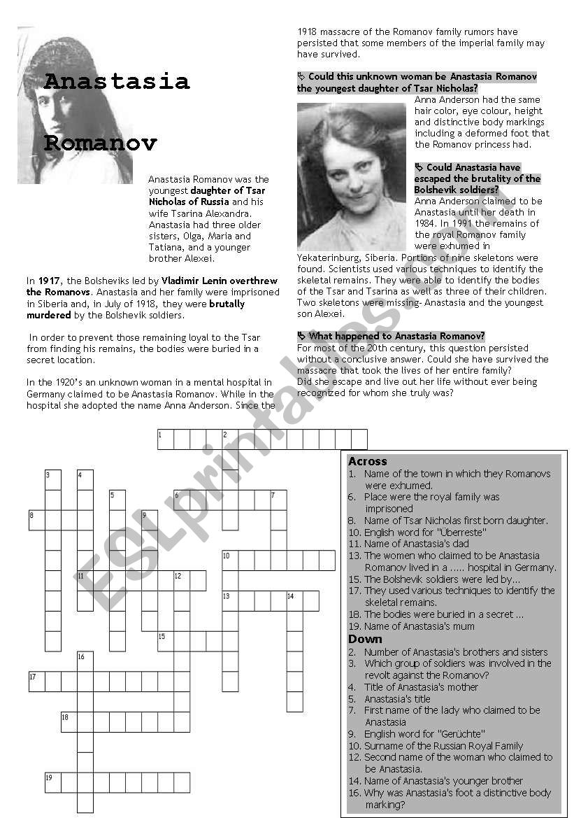 Anastasia Romanov worksheet