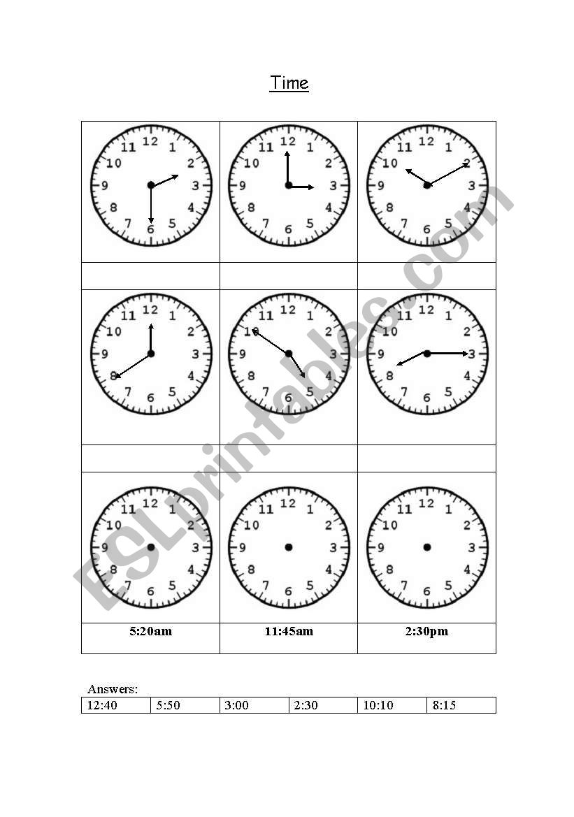 Whats the time? worksheet