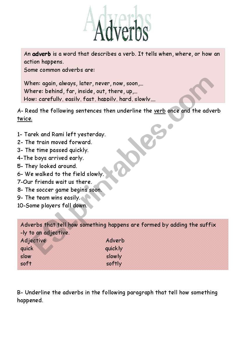 Adverbs worksheet