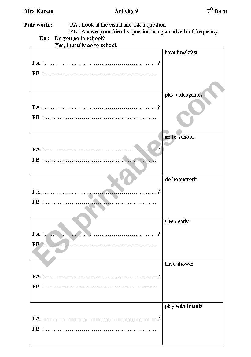 daily routines worksheet