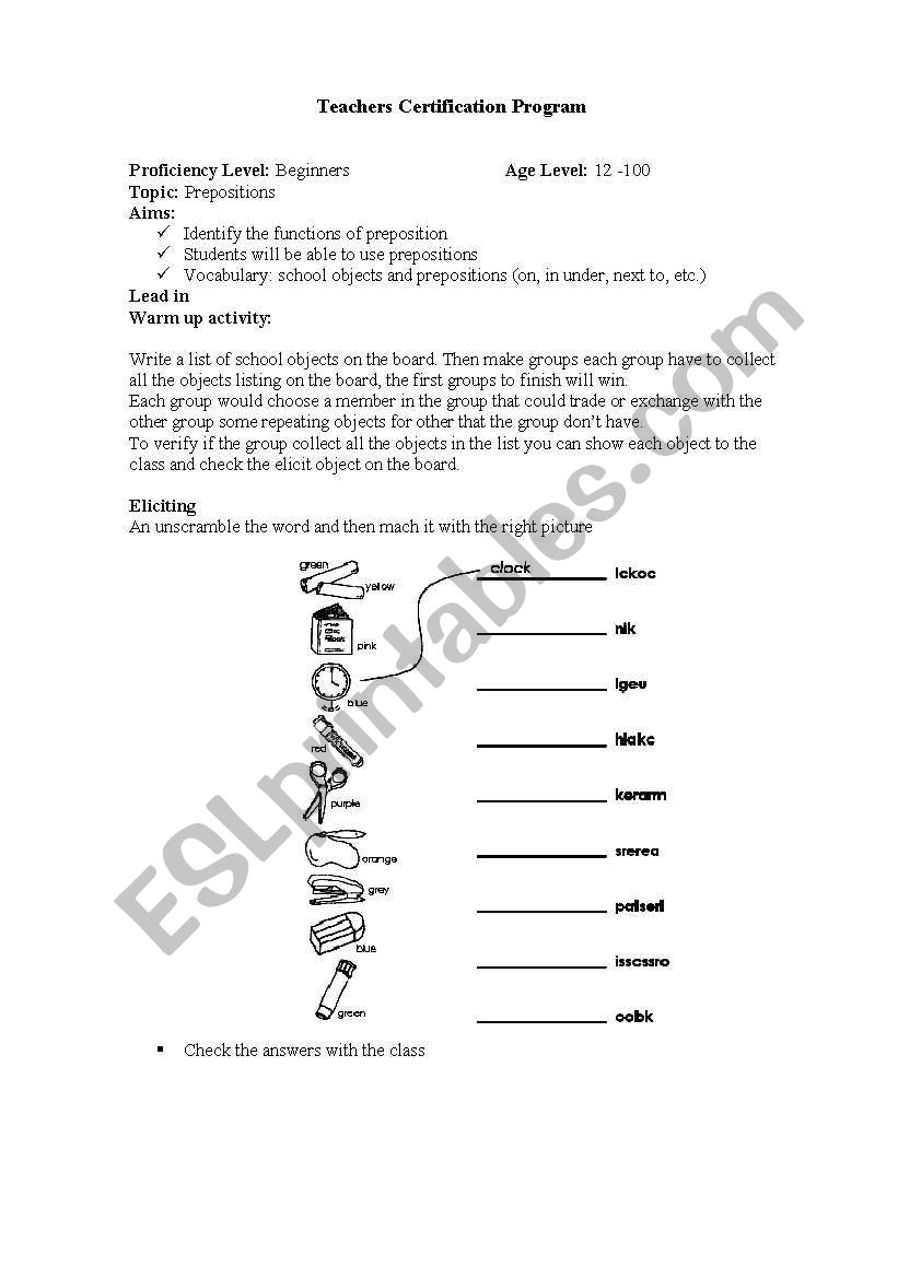 Prepositions worksheet