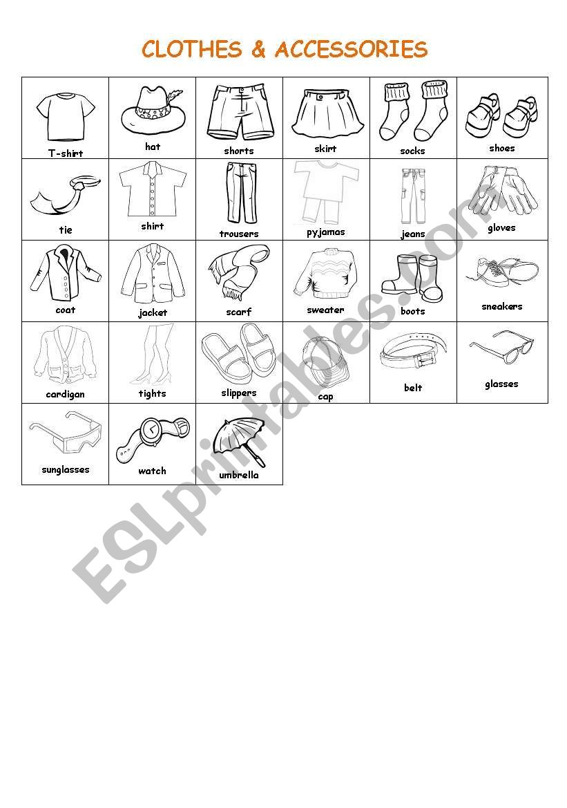 Clothes & Accessories (Colouring Sheet)