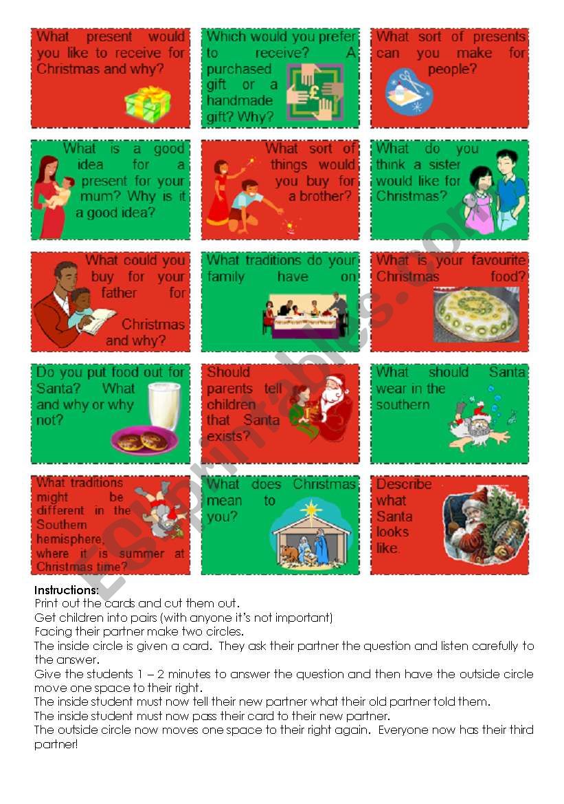 Christmas Conversation cards worksheet