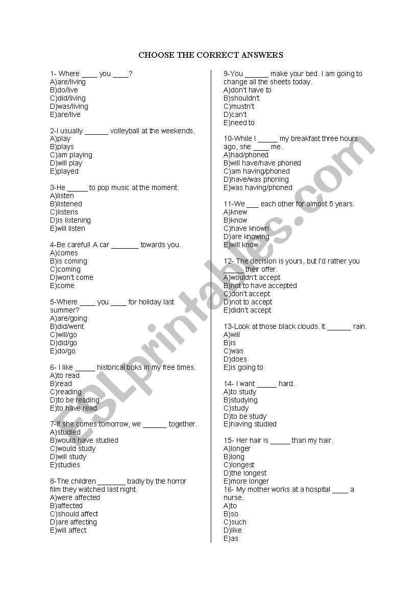 replacement test worksheet