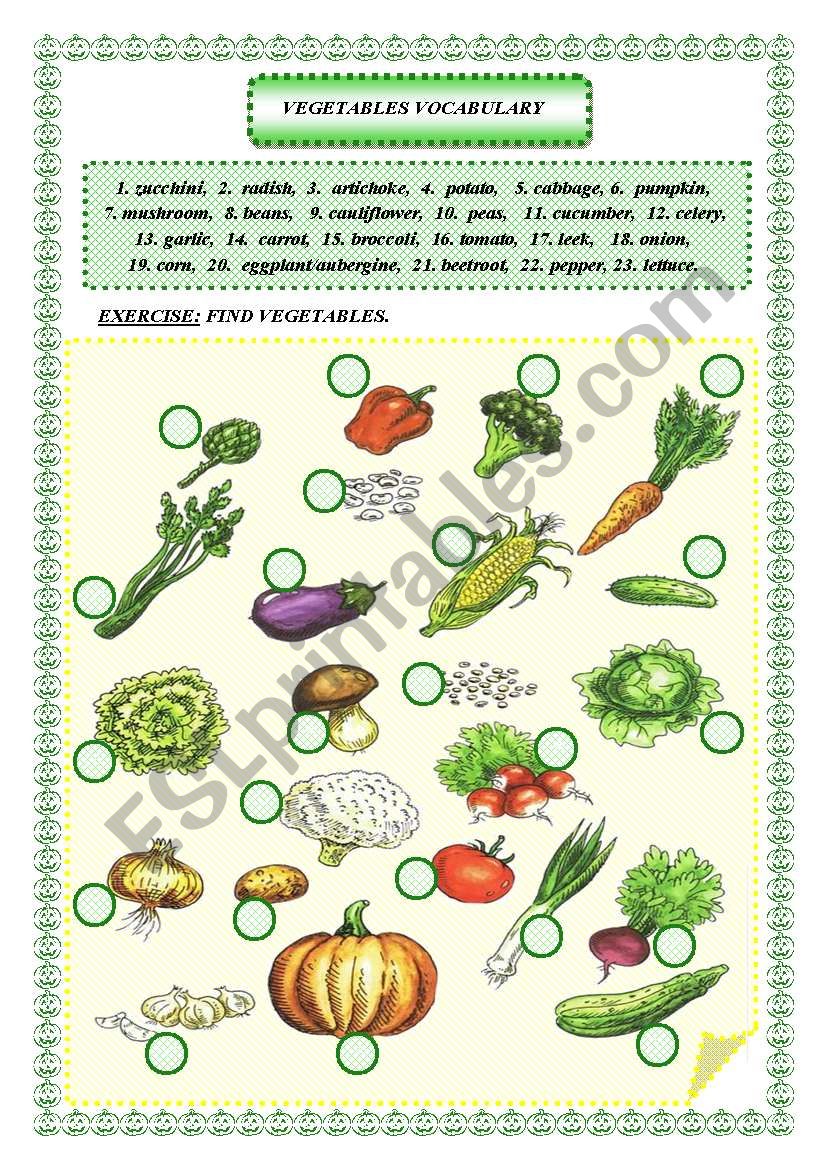 VEGETABLES VOCABULARY worksheet