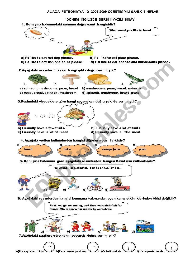 TEST FOR 6TH GRADE (2008-2009,1.TERM 2. EXAM)(A)