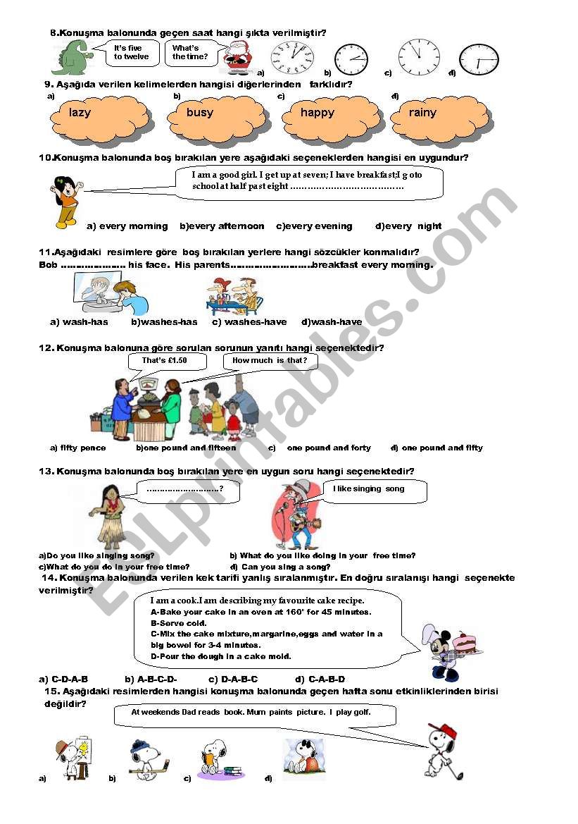 TEST FOR 6TH GRADE (2008-2009,1.TERM 2. EXAM) (B)