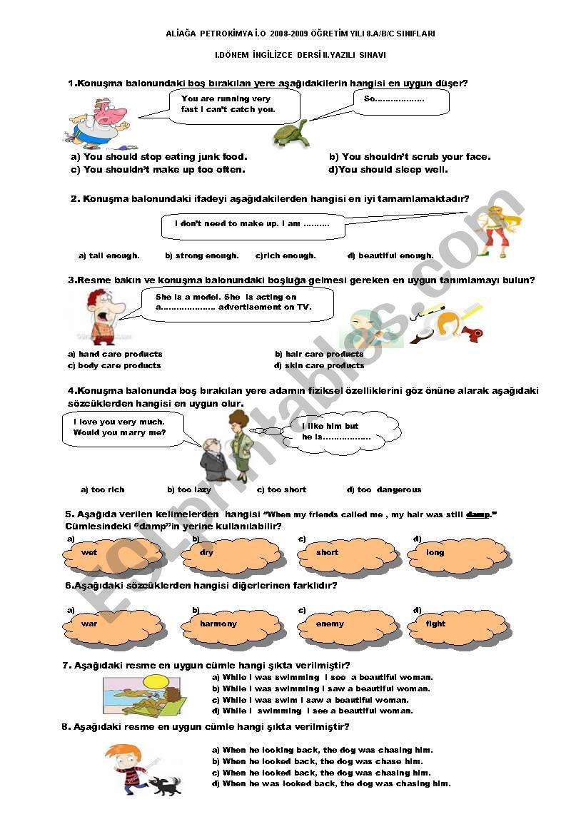 TEST FOR 8TH GRADE (2008-2009,1.TERM 2. EXAM) (A)