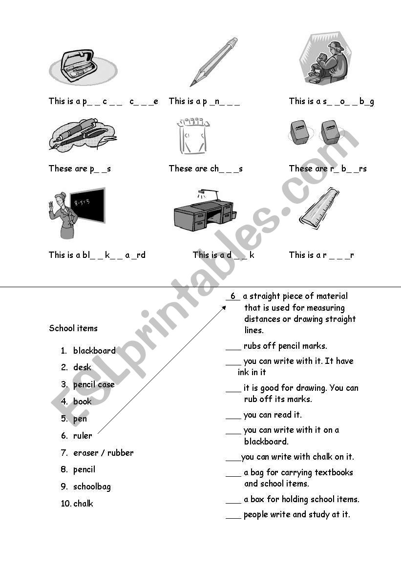School items worksheet