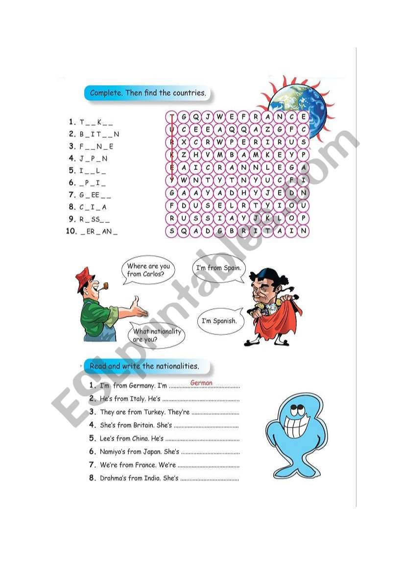 Countries worksheet