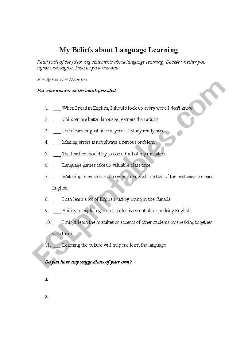 Learning Strategies worksheet