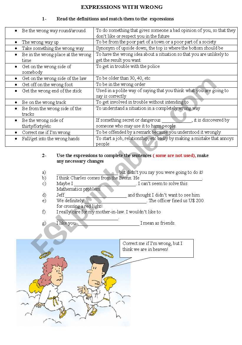 expressions with WRONG worksheet